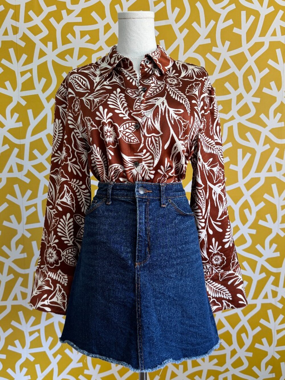Target Latino Heritage Month Silky Off-White Brown Tropical Flowers Blouse - Med